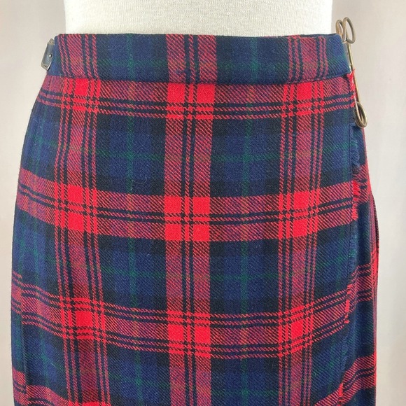 Vintage Womens (30") Kilt Wool Plaid Pleated Wrap Skirt Red Blue Midi UK Trad - Picture 2 of 7